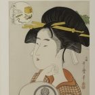 Kitagawa Utamaro, Comparing the Charms of Five Beauties: Tomimoto Itsutomi Woodblock Print, with frame